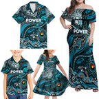 Custom NAIDOC Week 2024 Power Family Matching Off Shoulder Maxi Dress and Hawaiian Shirt Aboriginal Animals Keep The Fire Burning