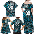 Custom NAIDOC Week 2024 Power Family Matching Off Shoulder Maxi Dress and Hawaiian Shirt Aboriginal Animals Keep The Fire Burning