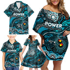 Custom NAIDOC Week 2024 Power Family Matching Off Shoulder Short Dress and Hawaiian Shirt Aboriginal Animals Keep The Fire Burning