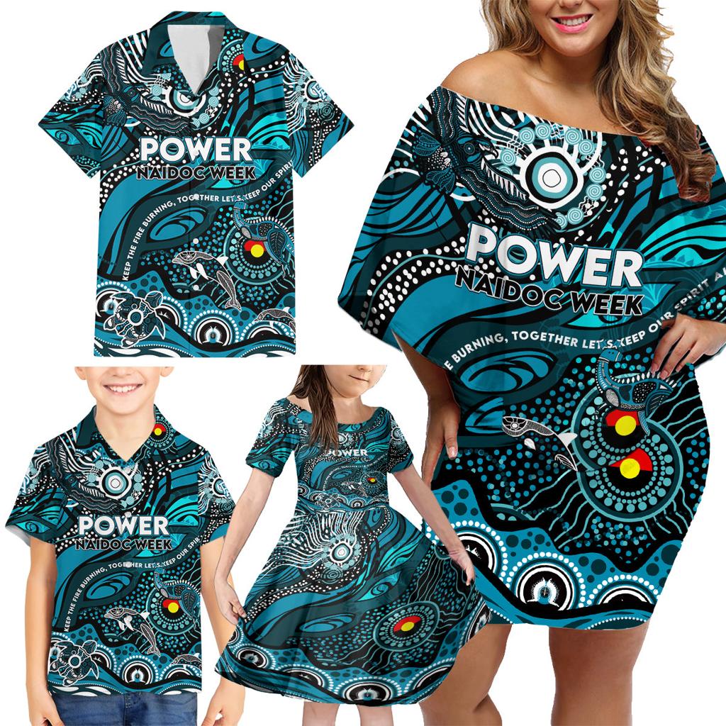 Custom NAIDOC Week 2024 Power Family Matching Off Shoulder Short Dress and Hawaiian Shirt Aboriginal Animals Keep The Fire Burning