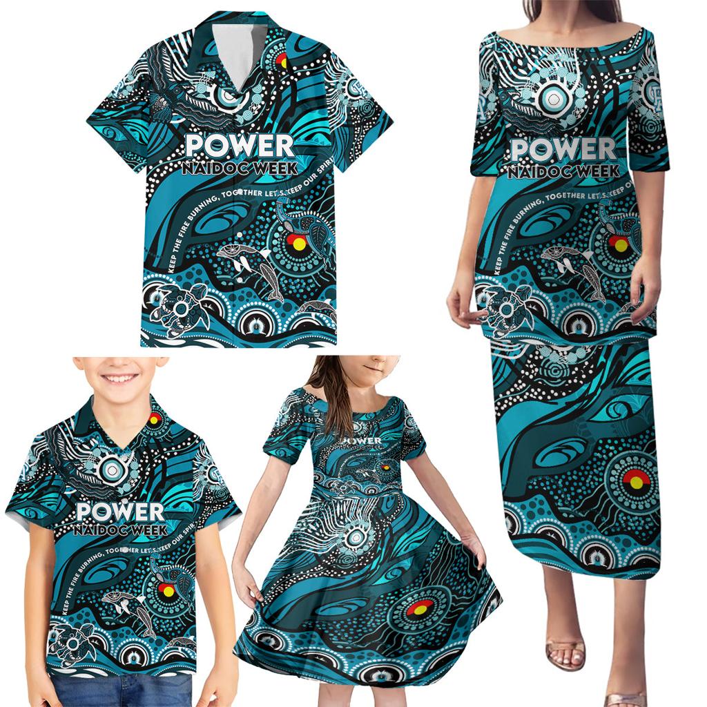 Custom NAIDOC Week 2024 Power Family Matching Puletasi and Hawaiian Shirt Aboriginal Animals Keep The Fire Burning