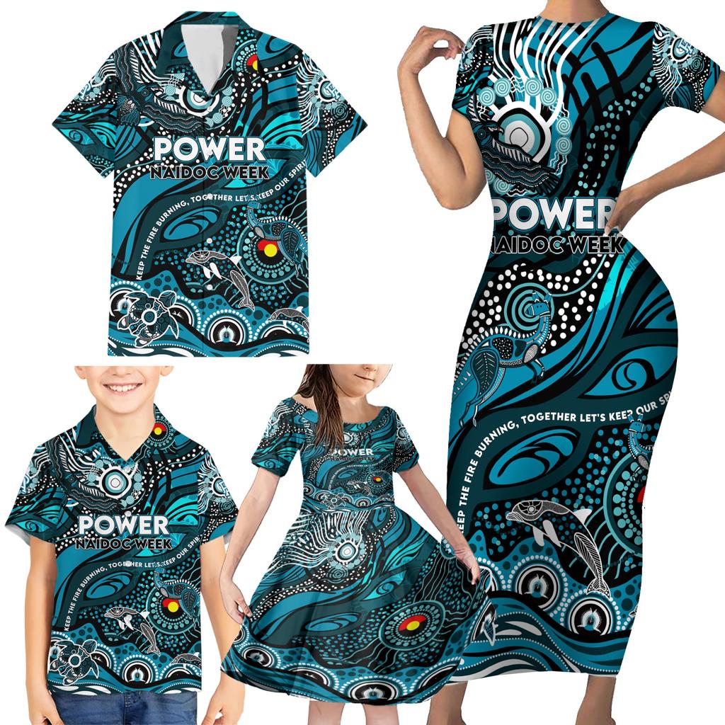 Custom NAIDOC Week 2024 Power Family Matching Short Sleeve Bodycon Dress and Hawaiian Shirt Aboriginal Animals Keep The Fire Burning
