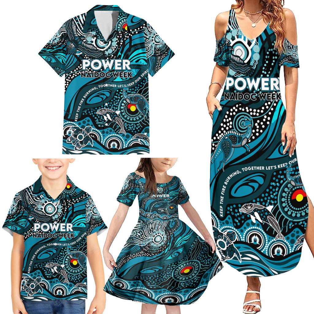 Custom NAIDOC Week 2024 Power Family Matching Summer Maxi Dress and Hawaiian Shirt Aboriginal Animals Keep The Fire Burning