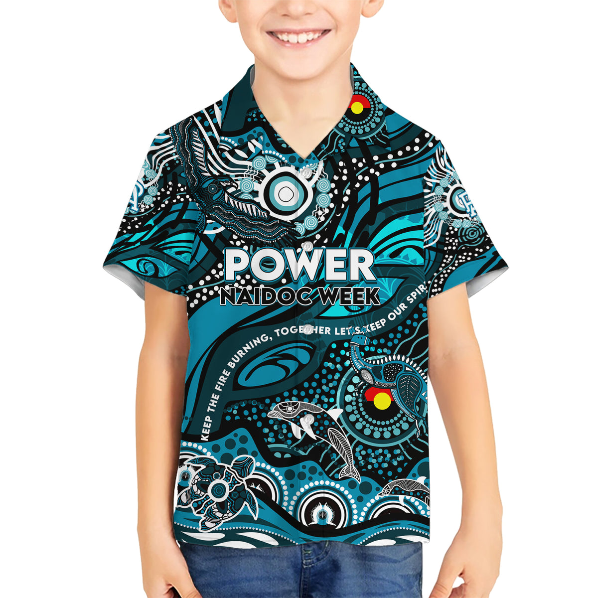 Custom NAIDOC Week 2024 Power Kid Hawaiian Shirt Aboriginal Animals Keep The Fire Burning