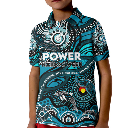 Custom NAIDOC Week 2024 Power Kid Polo Shirt Aboriginal Animals Keep The Fire Burning