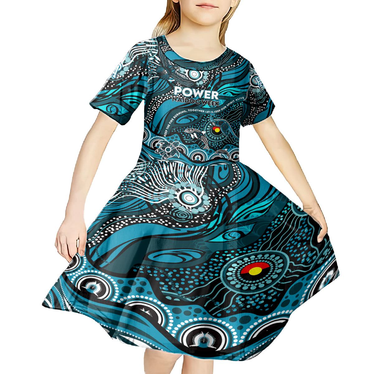 Custom NAIDOC Week 2024 Power Kid Short Sleeve Dress Aboriginal Animals Keep The Fire Burning
