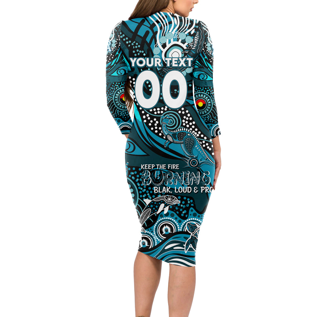 Custom NAIDOC Week 2024 Power Long Sleeve Bodycon Dress Aboriginal Animals Keep The Fire Burning