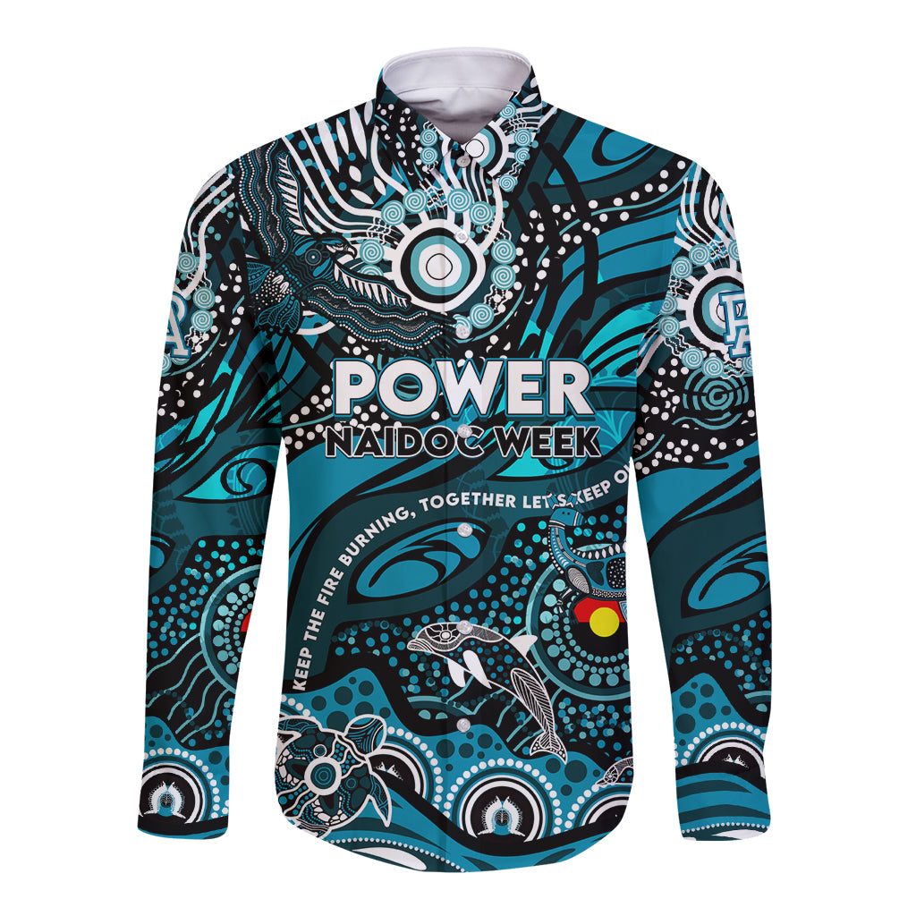 Custom NAIDOC Week 2024 Power Long Sleeve Button Shirt Aboriginal Animals Keep The Fire Burning