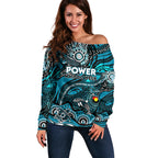 Custom NAIDOC Week 2024 Power Off Shoulder Sweater Aboriginal Animals Keep The Fire Burning