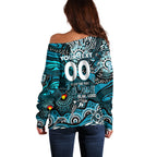 Custom NAIDOC Week 2024 Power Off Shoulder Sweater Aboriginal Animals Keep The Fire Burning