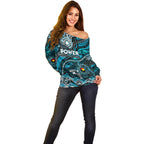 Custom NAIDOC Week 2024 Power Off Shoulder Sweater Aboriginal Animals Keep The Fire Burning