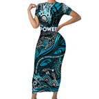Custom NAIDOC Week 2024 Power Short Sleeve Bodycon Dress Aboriginal Animals Keep The Fire Burning