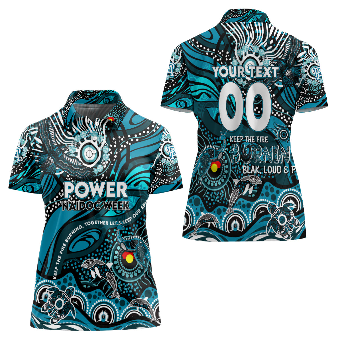 Custom NAIDOC Week 2024 Power Women Polo Shirt Aboriginal Animals Keep The Fire Burning