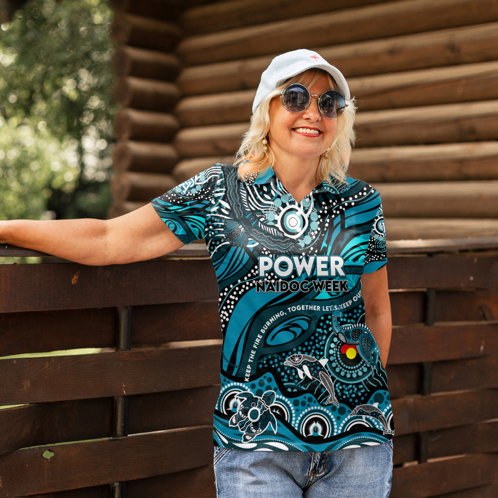 Custom NAIDOC Week 2024 Power Women Polo Shirt Aboriginal Animals Keep The Fire Burning
