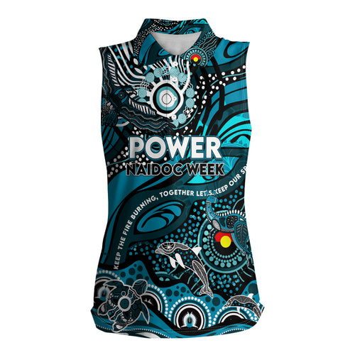 Custom NAIDOC Week 2024 Power Women Sleeveless Polo Shirt Aboriginal Animals Keep The Fire Burning