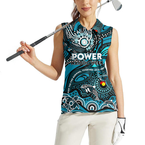 Custom NAIDOC Week 2024 Power Women Sleeveless Polo Shirt Aboriginal Animals Keep The Fire Burning