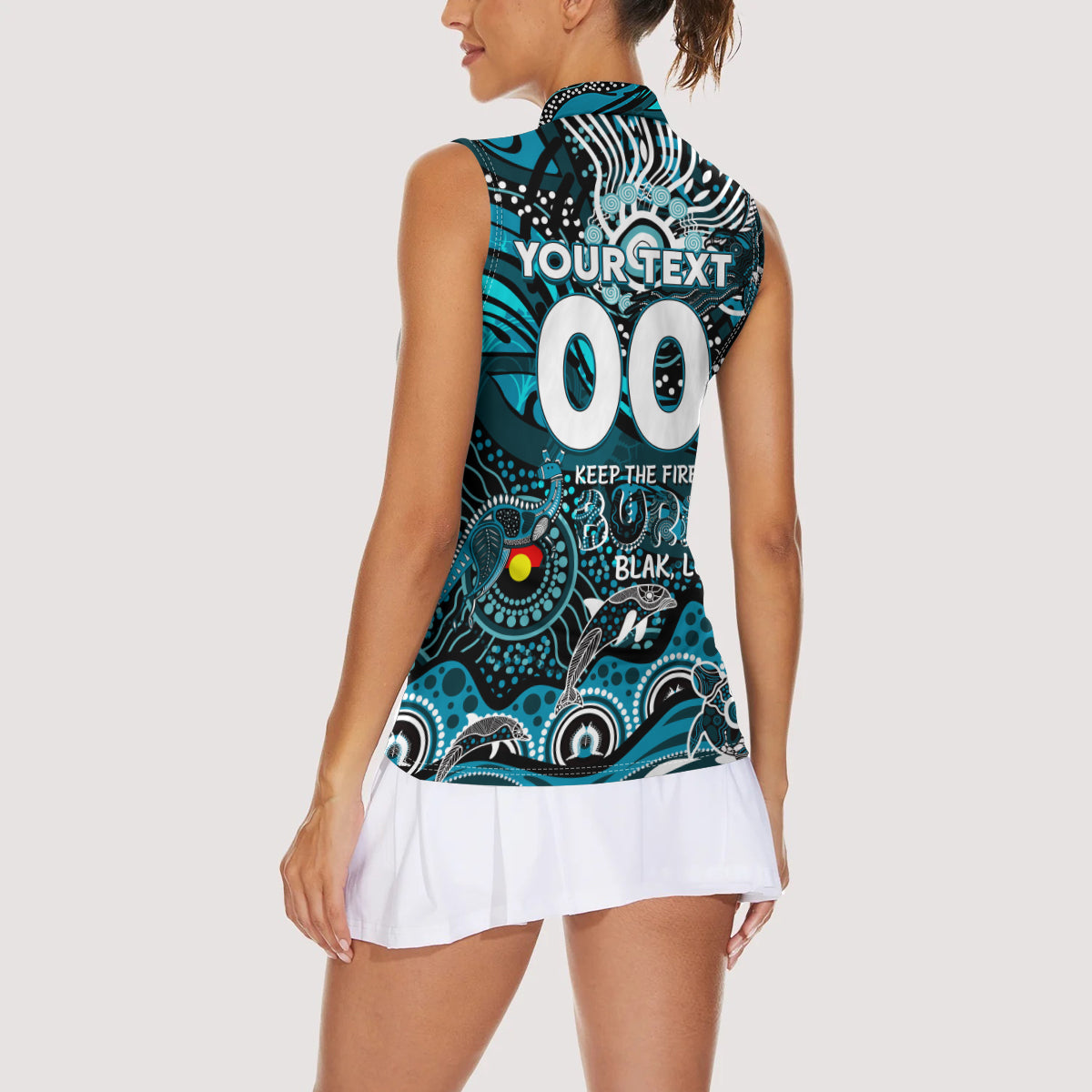 Custom NAIDOC Week 2024 Power Women Sleeveless Polo Shirt Aboriginal Animals Keep The Fire Burning