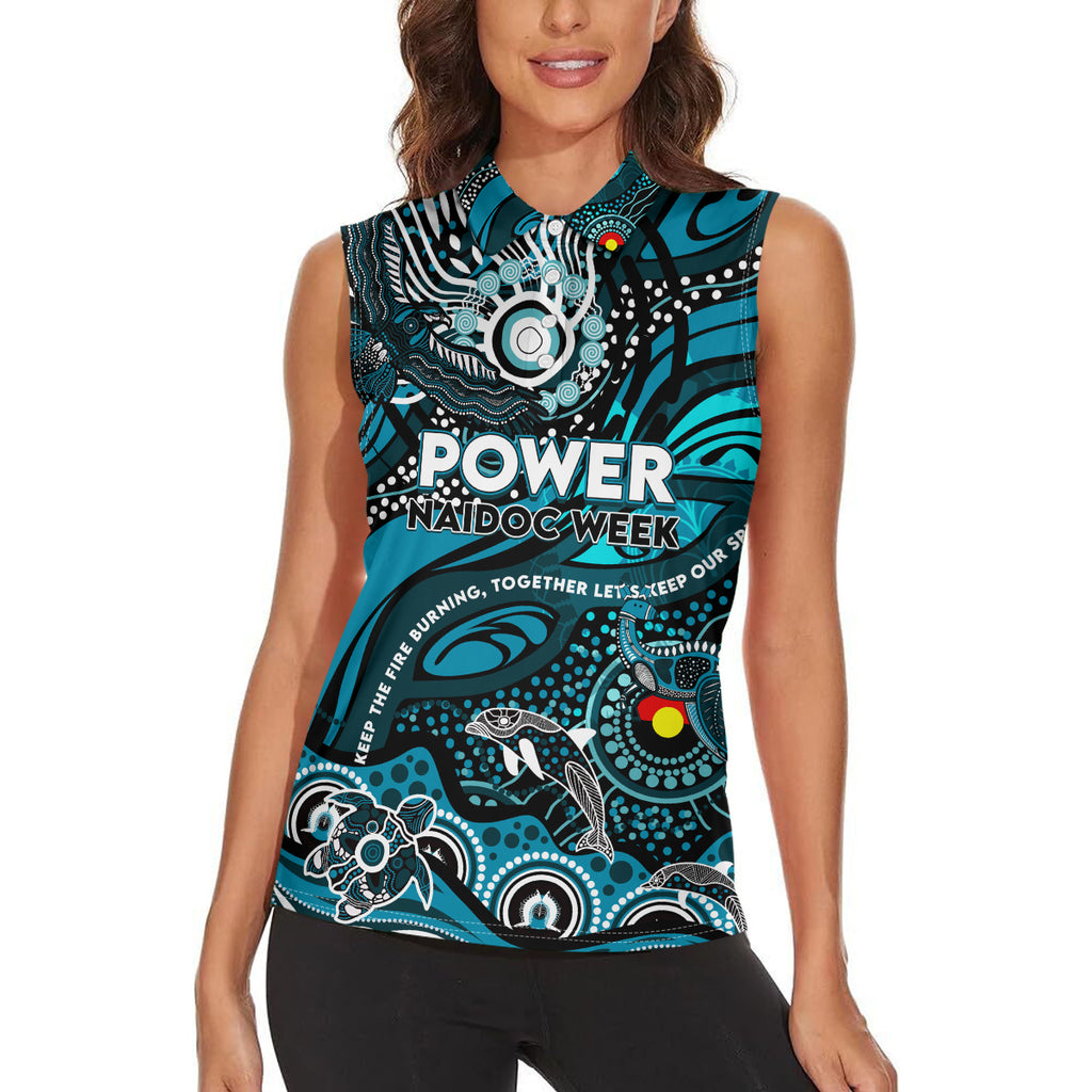 Custom NAIDOC Week 2024 Power Women Sleeveless Polo Shirt Aboriginal Animals Keep The Fire Burning