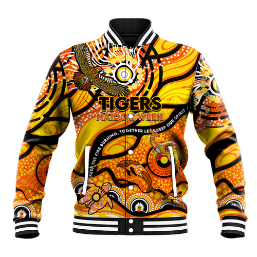 Custom NAIDOC Week 2024 Tiger Baseball Jacket Aboriginal Animals Keep The Fire Burning
