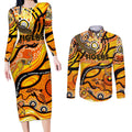 Custom NAIDOC Week 2024 Tiger Couples Matching Long Sleeve Bodycon Dress and Long Sleeve Button Shirt Aboriginal Animals Keep The Fire Burning
