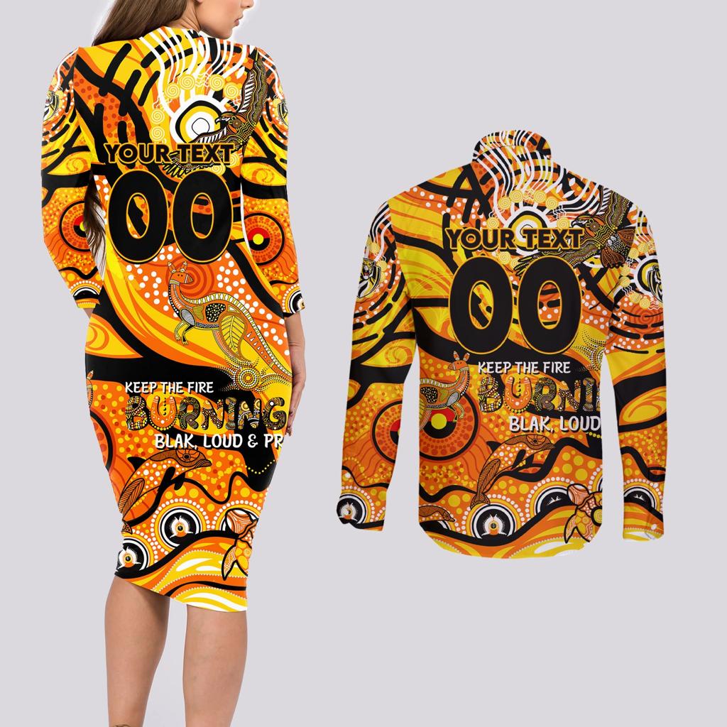 Custom NAIDOC Week 2024 Tiger Couples Matching Long Sleeve Bodycon Dress and Long Sleeve Button Shirt Aboriginal Animals Keep The Fire Burning