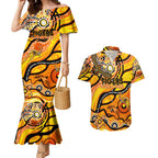 Custom NAIDOC Week 2024 Tiger Couples Matching Mermaid Dress and Hawaiian Shirt Aboriginal Animals Keep The Fire Burning