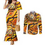 Custom NAIDOC Week 2024 Tiger Couples Matching Mermaid Dress and Long Sleeve Button Shirt Aboriginal Animals Keep The Fire Burning