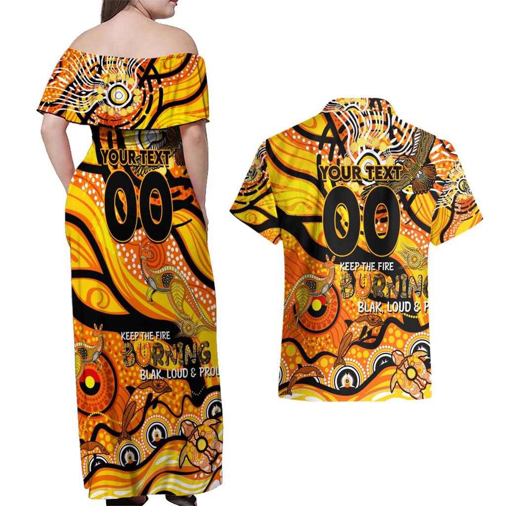 Custom NAIDOC Week 2024 Tiger Couples Matching Off Shoulder Maxi Dress and Hawaiian Shirt Aboriginal Animals Keep The Fire Burning