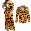 Custom NAIDOC Week 2024 Tiger Couples Matching Off Shoulder Maxi Dress and Long Sleeve Button Shirt Aboriginal Animals Keep The Fire Burning