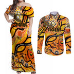 Custom NAIDOC Week 2024 Tiger Couples Matching Off Shoulder Maxi Dress and Long Sleeve Button Shirt Aboriginal Animals Keep The Fire Burning