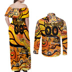 Custom NAIDOC Week 2024 Tiger Couples Matching Off Shoulder Maxi Dress and Long Sleeve Button Shirt Aboriginal Animals Keep The Fire Burning