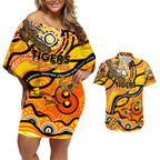 Custom NAIDOC Week 2024 Tiger Couples Matching Off Shoulder Short Dress and Hawaiian Shirt Aboriginal Animals Keep The Fire Burning