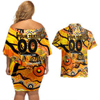 Custom NAIDOC Week 2024 Tiger Couples Matching Off Shoulder Short Dress and Hawaiian Shirt Aboriginal Animals Keep The Fire Burning