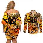 Custom NAIDOC Week 2024 Tiger Couples Matching Off Shoulder Short Dress and Long Sleeve Button Shirt Aboriginal Animals Keep The Fire Burning