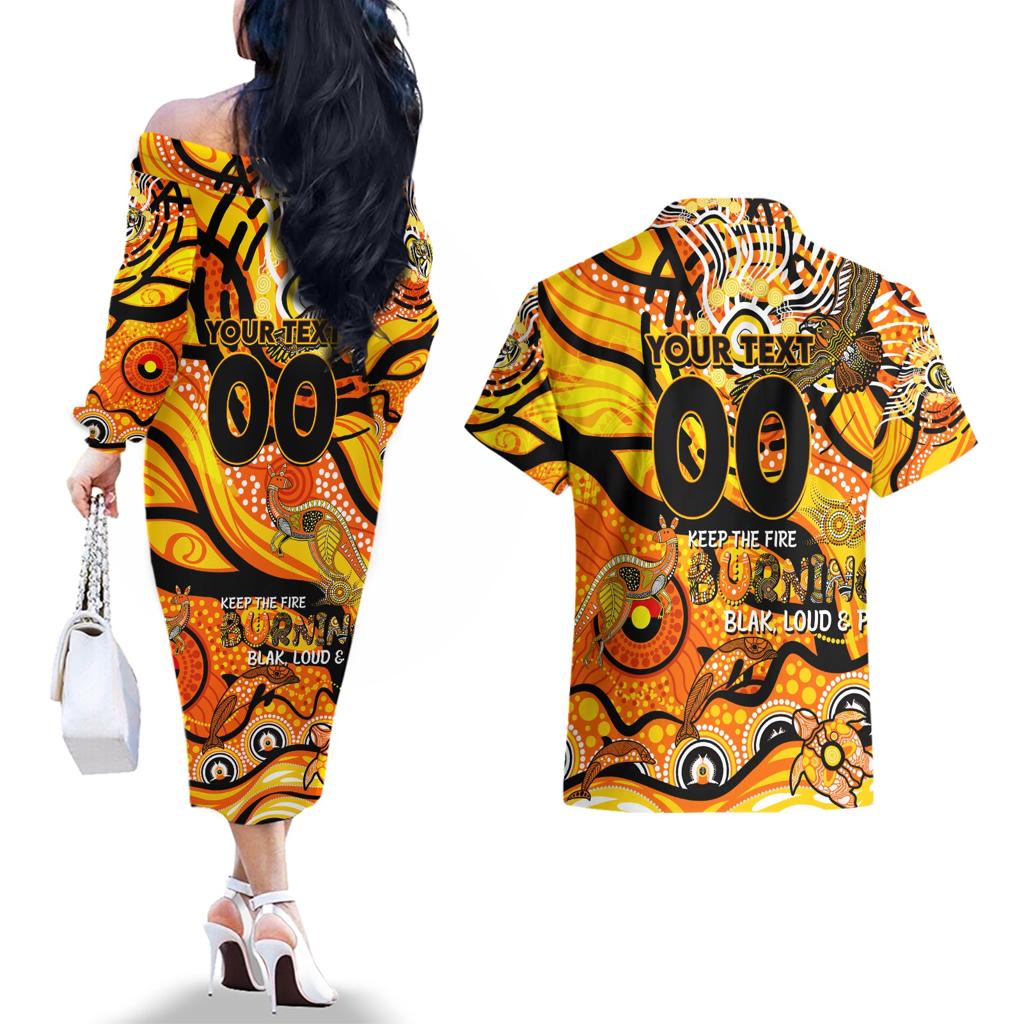 Custom NAIDOC Week 2024 Tiger Couples Matching Off The Shoulder Long Sleeve Dress and Hawaiian Shirt Aboriginal Animals Keep The Fire Burning
