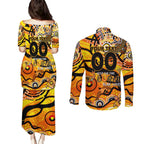 Custom NAIDOC Week 2024 Tiger Couples Matching Puletasi and Long Sleeve Button Shirt Aboriginal Animals Keep The Fire Burning