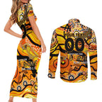 Custom NAIDOC Week 2024 Tiger Couples Matching Short Sleeve Bodycon Dress and Long Sleeve Button Shirt Aboriginal Animals Keep The Fire Burning