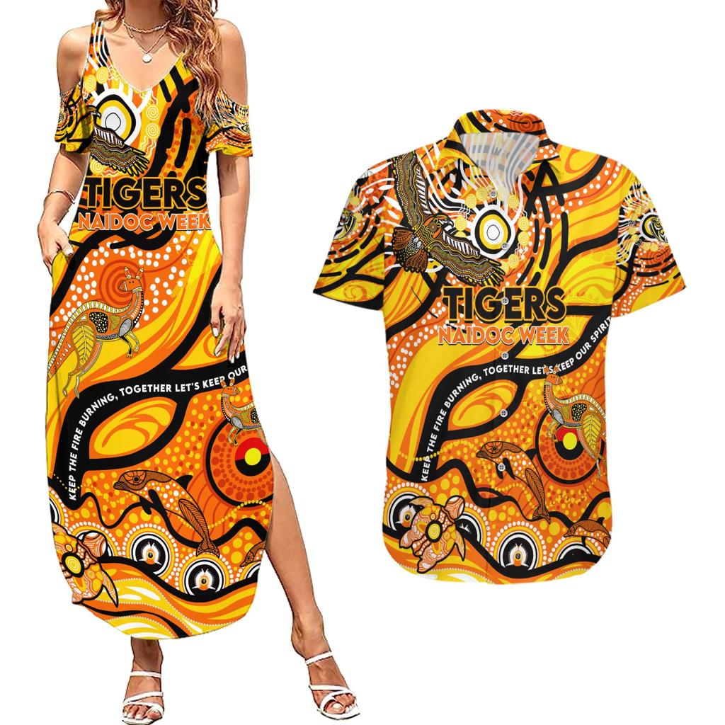 Custom NAIDOC Week 2024 Tiger Couples Matching Summer Maxi Dress and Hawaiian Shirt Aboriginal Animals Keep The Fire Burning