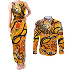 Custom NAIDOC Week 2024 Tiger Couples Matching Tank Maxi Dress and Long Sleeve Button Shirt Aboriginal Animals Keep The Fire Burning