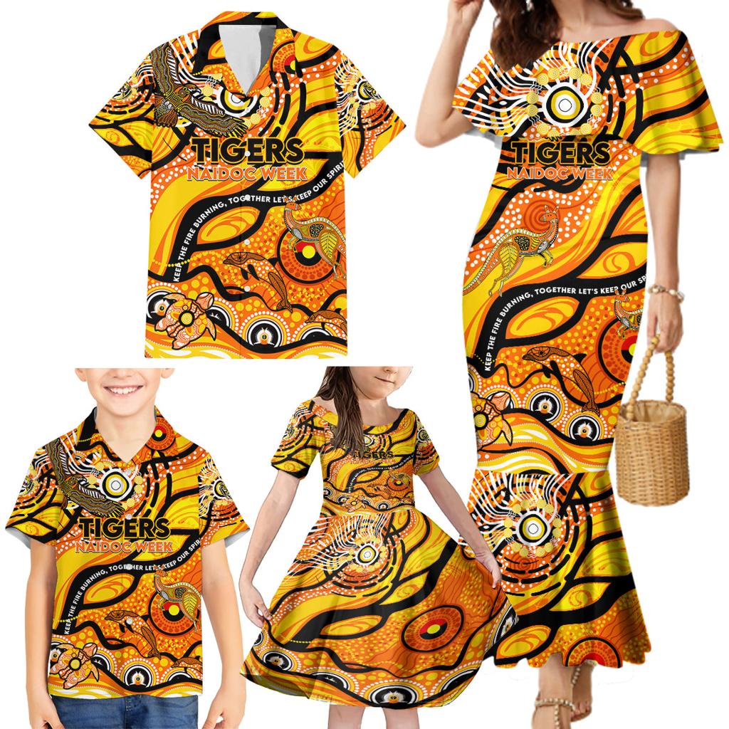 Custom NAIDOC Week 2024 Tiger Family Matching Mermaid Dress and Hawaiian Shirt Aboriginal Animals Keep The Fire Burning