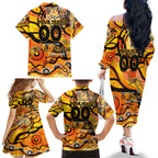 Custom NAIDOC Week 2024 Tiger Family Matching Off The Shoulder Long Sleeve Dress and Hawaiian Shirt Aboriginal Animals Keep The Fire Burning