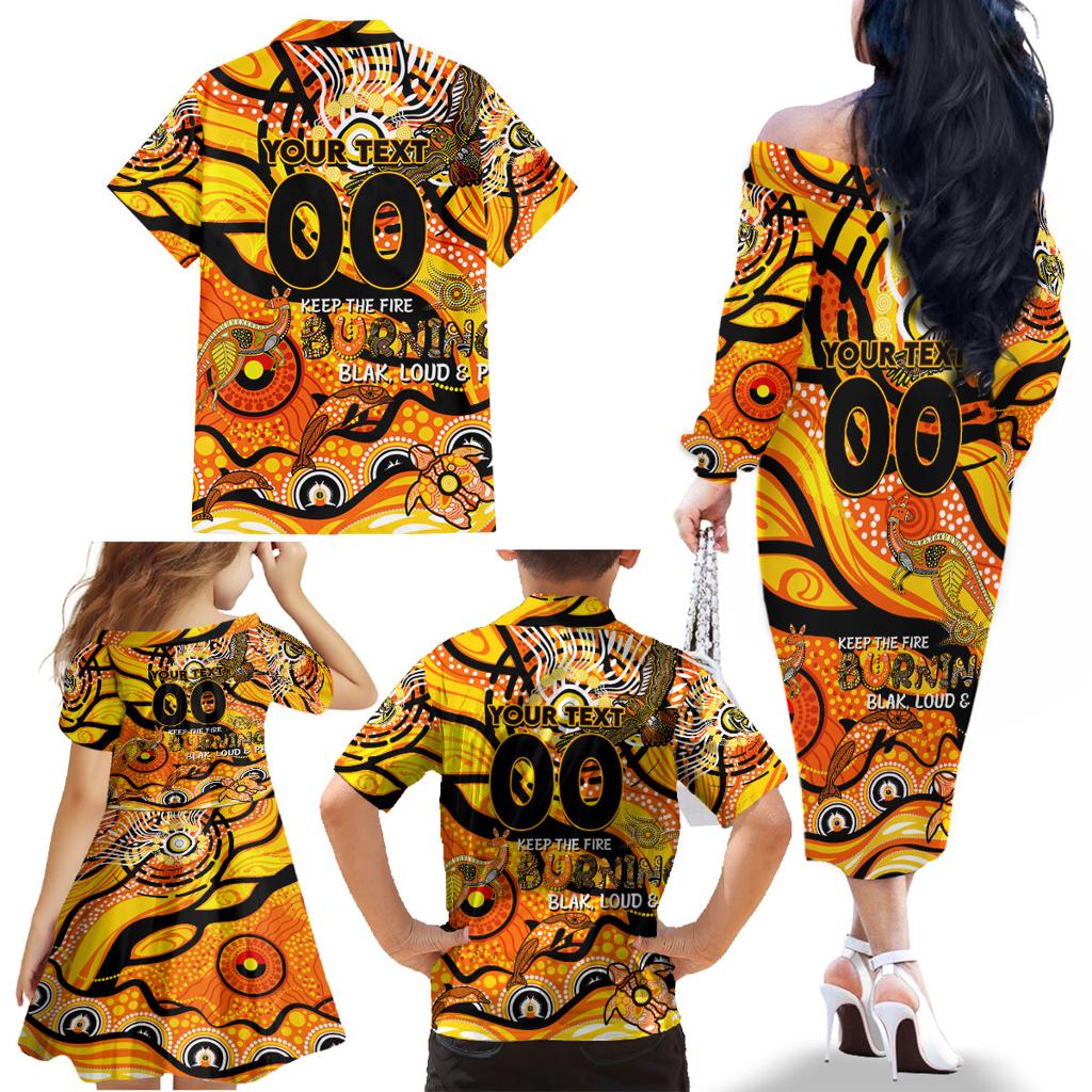 Custom NAIDOC Week 2024 Tiger Family Matching Off The Shoulder Long Sleeve Dress and Hawaiian Shirt Aboriginal Animals Keep The Fire Burning