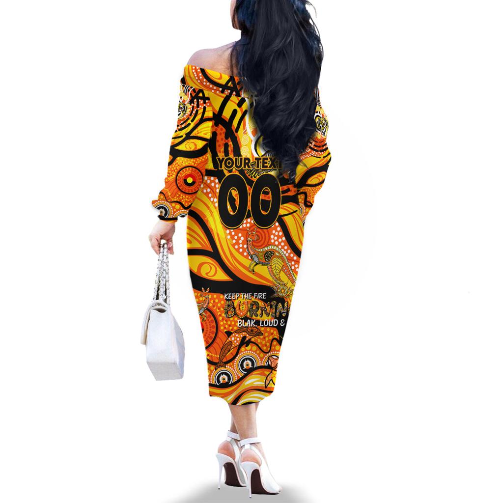 Custom NAIDOC Week 2024 Tiger Family Matching Off The Shoulder Long Sleeve Dress and Hawaiian Shirt Aboriginal Animals Keep The Fire Burning