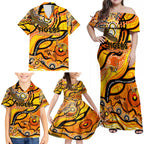 Custom NAIDOC Week 2024 Tiger Family Matching Off Shoulder Maxi Dress and Hawaiian Shirt Aboriginal Animals Keep The Fire Burning