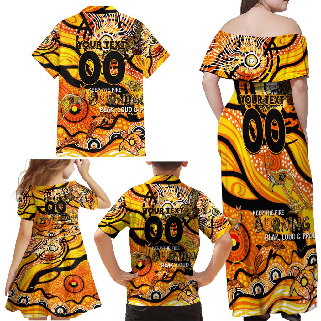 Custom NAIDOC Week 2024 Tiger Family Matching Off Shoulder Maxi Dress and Hawaiian Shirt Aboriginal Animals Keep The Fire Burning