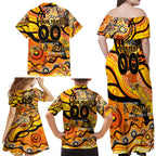 Custom NAIDOC Week 2024 Tiger Family Matching Off Shoulder Maxi Dress and Hawaiian Shirt Aboriginal Animals Keep The Fire Burning