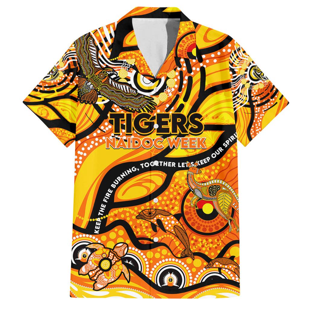 Custom NAIDOC Week 2024 Tiger Family Matching Off Shoulder Maxi Dress and Hawaiian Shirt Aboriginal Animals Keep The Fire Burning