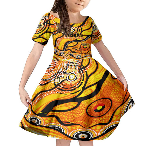 Custom NAIDOC Week 2024 Tiger Family Matching Off Shoulder Short Dress and Hawaiian Shirt Aboriginal Animals Keep The Fire Burning