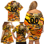 Custom NAIDOC Week 2024 Tiger Family Matching Off Shoulder Short Dress and Hawaiian Shirt Aboriginal Animals Keep The Fire Burning