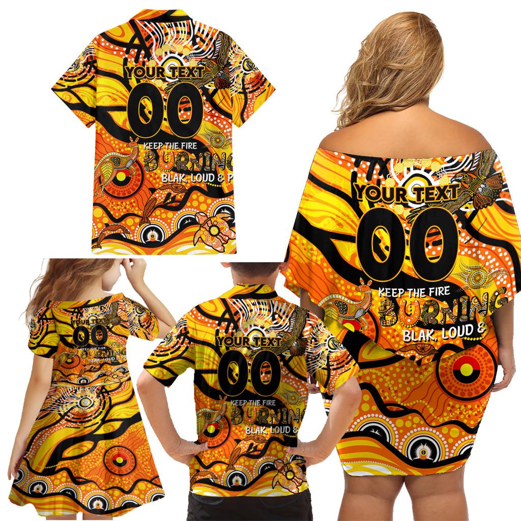 Custom NAIDOC Week 2024 Tiger Family Matching Off Shoulder Short Dress and Hawaiian Shirt Aboriginal Animals Keep The Fire Burning